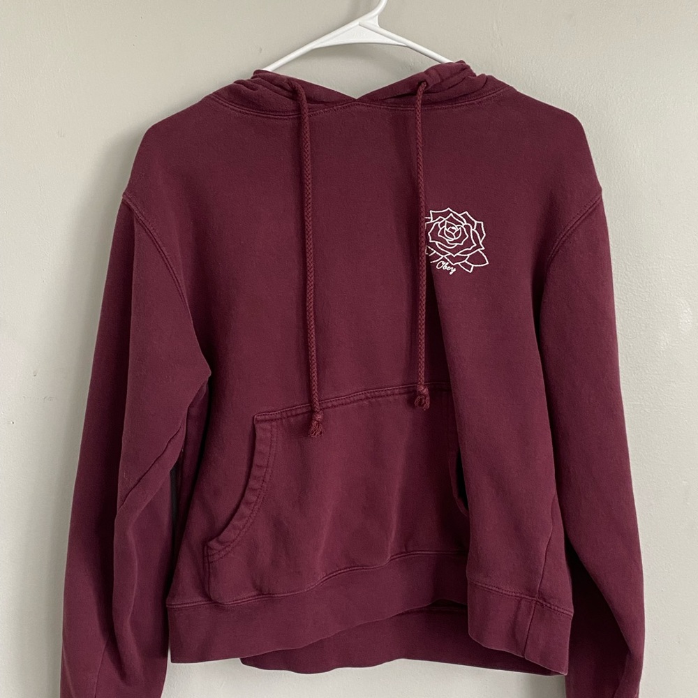 Obey Burgundy Hoodie with Rose Embroidery